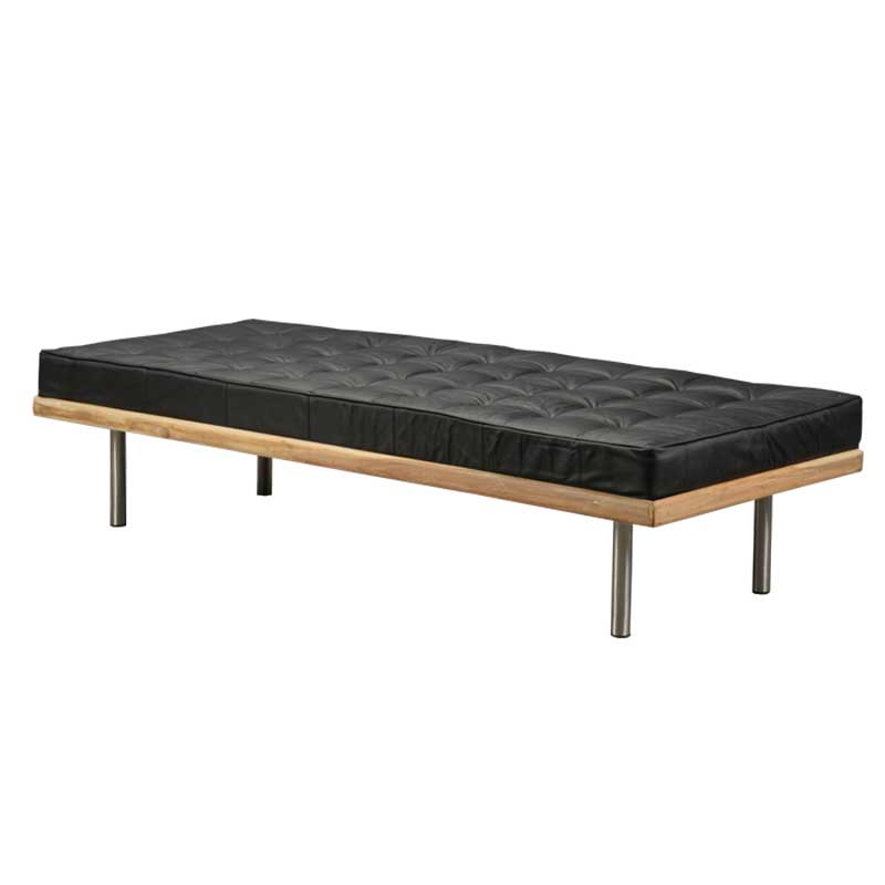 Daybed made of exotic hardwood, black leather - Deszine Talks