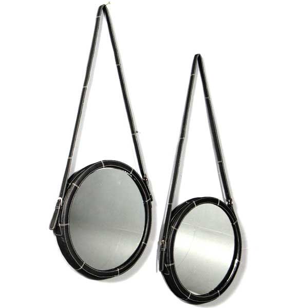 Leather Hanging Round Mirror