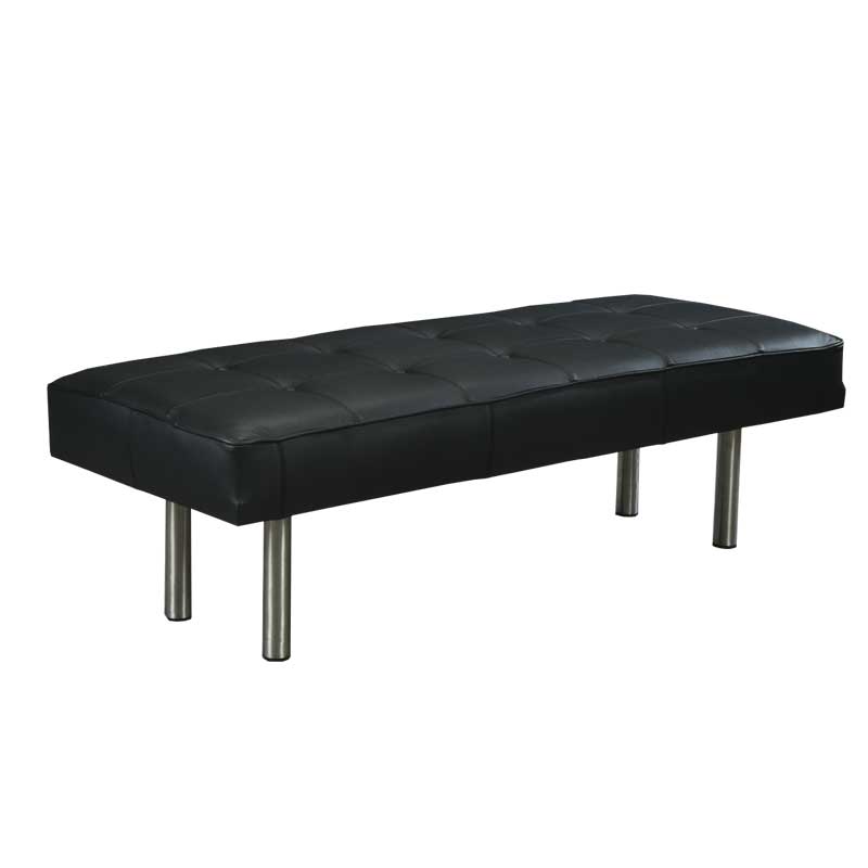 Bench in buttoned black leather and polished steel - Deszine Talks