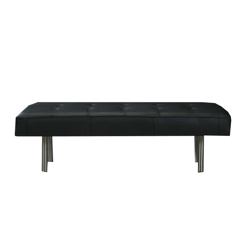 Bench in buttoned black leather and polished steel - Deszine Talks