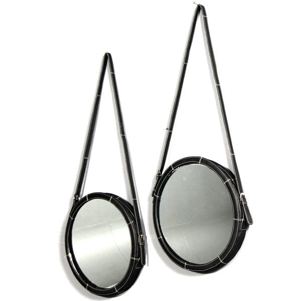 Leather Hanging Round Mirror